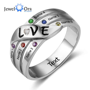 Friendship Gift Personalise Custom Birthstone Ring Engrave Friend Name Love 925 Sterling Silver promise Ring( JewelOra RI102741)