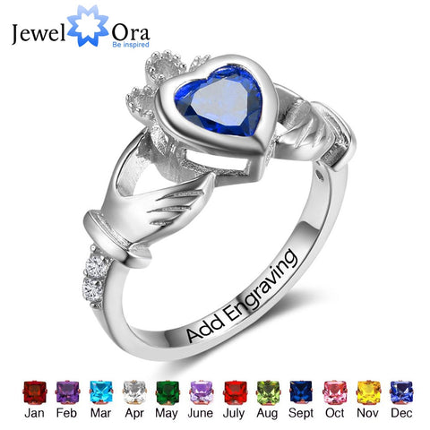 Image of 925 Sterling Silver Claddagh Rings Heart Customized Birthstones Rings Irish Love& Friendship Jewelry JewelOra RI102799