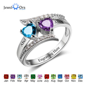 Promise Ring Custom Birthstone Ring Engrave Name 925 Sterling Silver Heart Lover's Rings  Personalised Gift (JewelOra RI102499 )