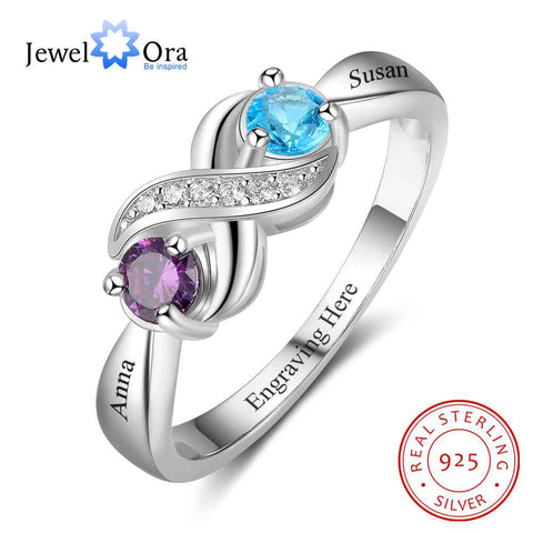 Image of Infinity Love Promise Rings Personalized Birthstone Engrave 2 Names 925 Sterling Silver Jewelry Gift For Her (JewelOra RI103265)