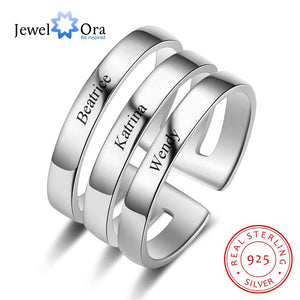 Personalized Family Gift for Mom Engrave 3 names Promise Rings For Women 925 Sterling Silver Jewelry (JewelOra RI103287)