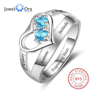 Heart Shape Personalized Gift For Her Custom Engrave Names & Birthstone Promise Rings Anniversary Jewelry (JewelOra RI103290)