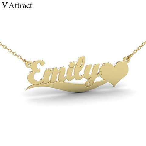 Image of V Attract Gold Filled Custom Name Necklace Women Men Personalized Jewelry Heart Choker Stainless Steel Collier Best Friend Gift