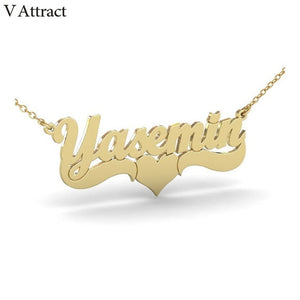 V Attract Gold Filled Custom Name Necklace Women Men Personalized Jewelry Heart Choker Stainless Steel Collier Best Friend Gift