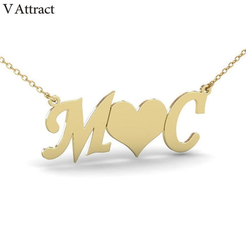 Image of V Attract Gold Filled Custom Name Necklace Women Men Personalized Jewelry Heart Choker Stainless Steel Collier Best Friend Gift