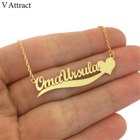 Image of V Attract Gold Filled Custom Name Necklace Women Men Personalized Jewelry Heart Choker Stainless Steel Collier Best Friend Gift