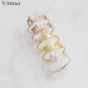 V Attract Custom Name Ring Women Men Bijoux Wedding Jewelry Bridesmaid Gift Adjustable Bague Femme Gold Personalized Name Ring