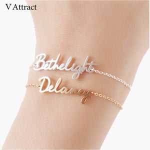 V Attract Custom Name Bracelets & Bangles For Women Gift Personalized Jewelry Engraved Handwriting Signature Pulseira Masculina