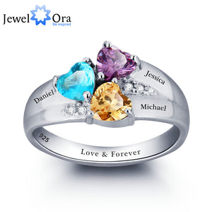 Mothers Rings Personalized Engrave Name Heart stone Jewelry 925 Sterling Silver Wedding Rings Birthday Gift (JewelOra RI101793)