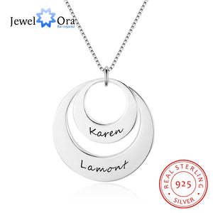 Fashion 2 Round Design Personalized Engrave Name Necklace 925 Sterling Silver Necklaces & Pendants (JewelOra NE102381)