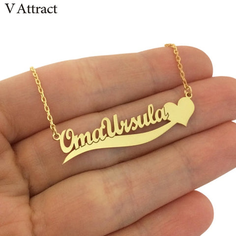 Image of V Attract Gold Filled Custom Name Necklace Women Men Personalized Jewelry Heart Choker Stainless Steel Collier Best Friend Gift