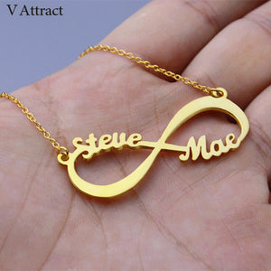 V Attract Custom Infinity Name Necklace Handmade Jewelry Personalized Pendant Choker Rose Gold Silver Cursive Nameplate Collier