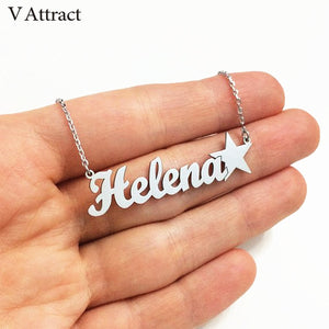 V Attract Handmade Custom Name Necklace Personalized Women Star Charm Choker Men BFF Jewelry Christmas Gold Silver Rose Colar