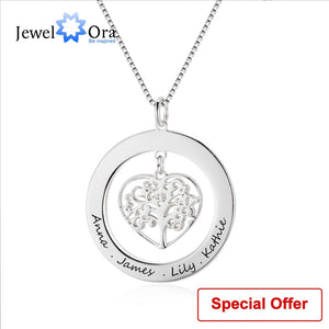 Family Gift Jewelry Tree Of Life Personalized Engrave Name Necklace 925 Sterling Silver Necklaces & Pendants (JewelOra NE102380)