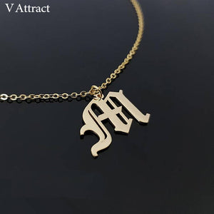 V Attract Vintage Jewelry Custom Old English Name Necklace Personalized Number Nameplate Inital Letter Charm Choker For Women