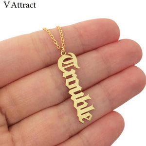 V Attract Custom Jewelry Gift Kpop Vertical Old English Personalized Name Necklace Choker Nameplate Charm Plate Colar Masculino