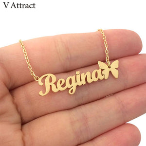 V Attract Nameplate Star Choker Gold Butterfly Colar Custom Name Statement Necklace Flower Personalized Jewelry Bridesmaid Gift