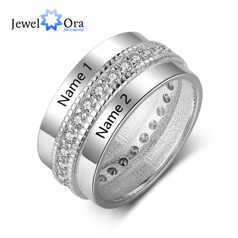 Image of Fashion Personized Engagement Ring Copper Customized Rings Engraved Lover's Name For Woman Cubic Zirconia (Jewelora RI103505)