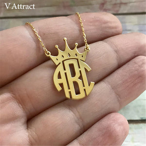 Custom Jewelry Personalized Crown Name Monogram Necklace Women Men Jewelry Silver Rose Gold Ketting Erkek Kolye Best Friend Gift