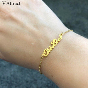 Custom Personalized Name Bracelet Best Friends Gift Fashion Jewelry Gold Silver Pulseira Masculina Nameplate Hand Link Bracelets