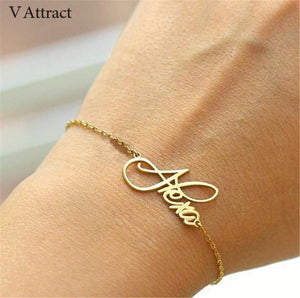 Custom Personalized Name Bracelet Handmade Jewelry Handwriting Nameplate Hand Link Stainless Steel Gold Chain Pulsera BFF Gift