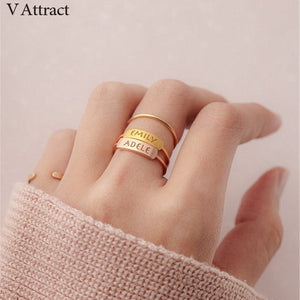 Stacking Bar Ring Women Men Wedding Jewelry Custom Name Rings Personalized Gold Silver Engraved Anillos Mujer Christmast Gift