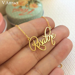 V Attract Personalized Custom Name Necklace For Women Customized Cursive Nameplate Handmade Choker Best Friend Birthday Gift