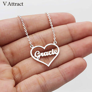 Customized Nameplate Erkek Kolye Personalized Heart Name Necklace Women Handmade Jewelry Custom Gift Gold Silver Chain Choker