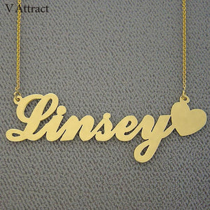 V Attract Personalized Name Necklace Heart Choker Custom Gold Chain Nameplate Erkek Kolye Best Friends Gift Wedding Jewelry BFF