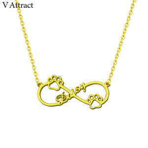 Engraved Infinity Dog Paw Customized Name Necklace Pets Lovers Jewelry Personalized Gift Stainless Steel Chain Choker Necklaces