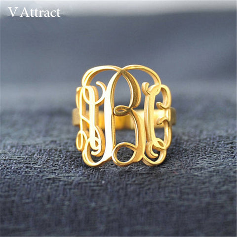 Image of Personalized Monogram 3 Initials Ring Custom Statement Name Rings Women Men Jewelry Rose Gold Silver Bague Femme Bridesmaid Gift