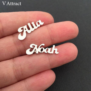 V Attract Personalized Name Earrings Stainless Steel Jewelry Custom Nameplate Stud Earring Women Bridesmaid Gift Gold Pendientes