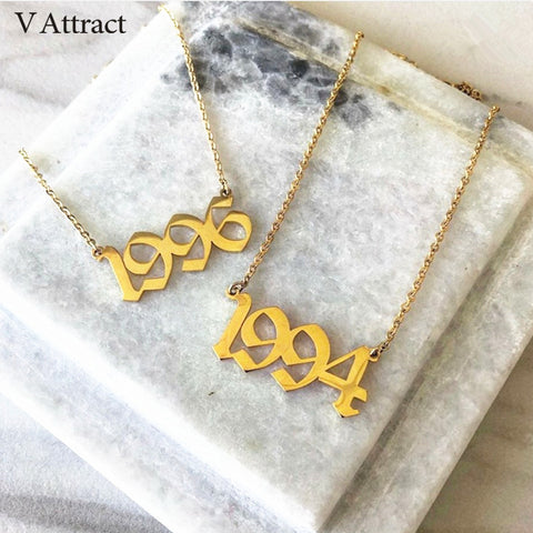 Image of Gold Filled Old English Number Necklace Personalized Wedding Anniversary Day Date Gift BFF Custom Jewelry Silver Choker Kolye