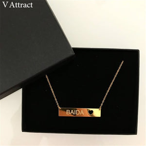 CUT OUT HEART Nameplate Charm Choker Custom Name Statement Necklace For Women Personalized Jewelry Christmas Gift Gold Chain Bar