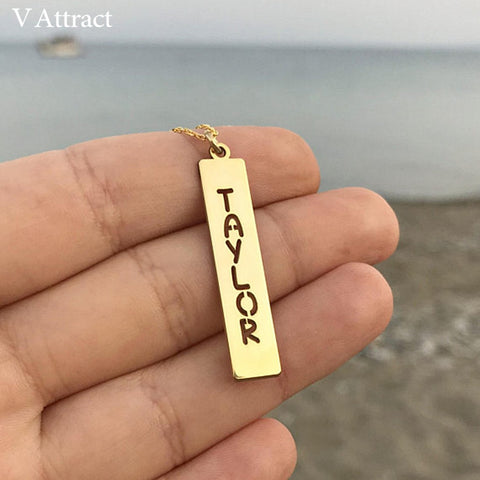 Image of Cut Out Capital Nameplate Choker Necklaces Personalized Name Necklace Vertical Bar BFF Collier Custom Jewelry Bridesmaid Gift