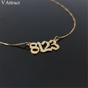 Birth Year Choker Box Chain Gold Old English Number Necklace Custom Letter Date Long Necklaces Personalized Gothic Jewelry Gift