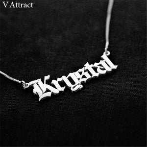 Gothic Old English Name Choker Necklace Gold Box Chain Personalized Custom Nameplate Long Necklaces For Women Men Christmas Gift