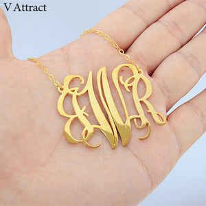 V Attract Personalized Monogram Necklace 3 Initial Pendant Kolye  B C D E F G H I J K L M N O P Q R S T U W X Y Z Custom Jewelry