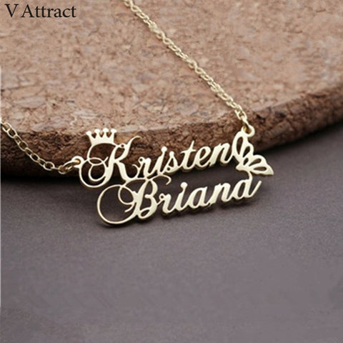 Image of Princess Crown Charm Custom Double Names Pendant Necklace Women Jewelry Personalized Nameplate Butterfly Choker Necklaces Gift