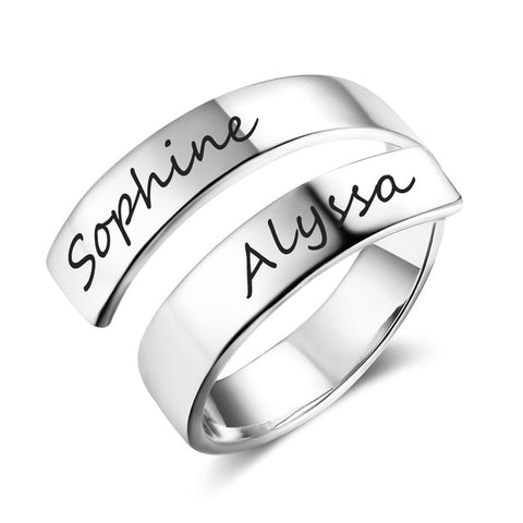 Image of Personalized Gift Customize Engraved Name Stainless Steel Adjustable Rings For Women Anniversary Jewelry (JewelOra RI102973)