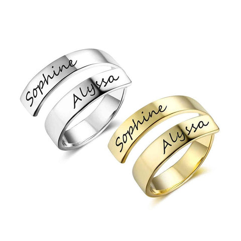 Image of Personalized Gift Customize Engraved Name Stainless Steel Adjustable Rings For Women Anniversary Jewelry (JewelOra RI102973)