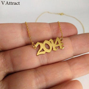 V Attract Old English Number Necklace Personalized Jewelry Anniversary Date BFF Choker Gold Color Custom Long Necklaces Women