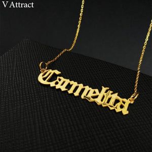 Gold Chain Personalized Nameplate Jewelry Custom Old English Name Necklace Stainless Steel Pendant Choker For Women BFF Gift