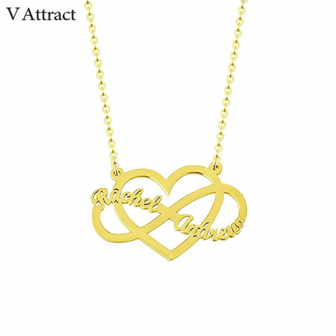 Image of Heart Choker Infinity Charm Necklace Custom Couple Names Necklace Women Men Jewelry Personalized Wedding Gift Gold Chain Kolye