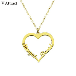 Rose Gold Chain Heart Statement Necklace Custom Jewelry Personalized Double Names Choker Necklaces For Women Best Friends Gift