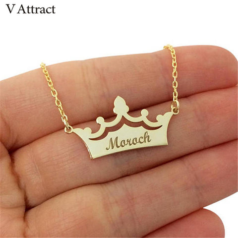 Image of Personalized Name Jewelry Custom Crown Name Necklace Princess Colar Engrave Nameplate Statement Necklaces Women Wedding Gift BFF