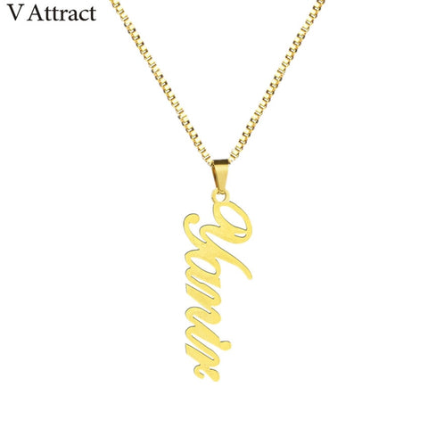 Image of Box Chain Vertical Name Charm Necklace Women Men Custom Jewelry Gold Filled Personalized Nameplate Pendant Necklace BFF Gift