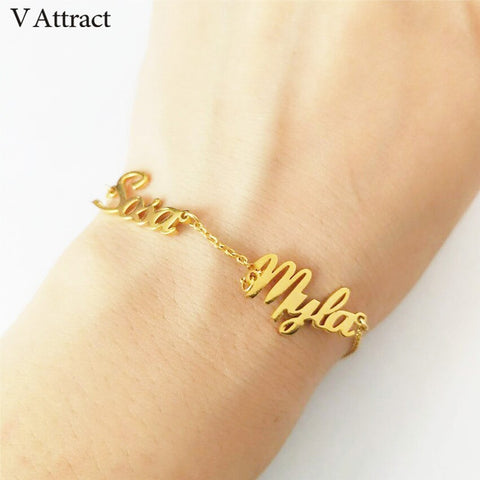 Image of Friendship Gift Custom Double Name Bracelet Stainless Steel Personalized Multiple Names Bracelets For Women Christmas Jewelry