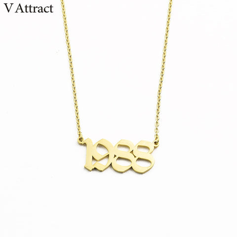 Image of Custom Christmas Gift Personalized Number Necklace Old English Name Necklaces Women Rose Gold Silver Chain Special Date Choker