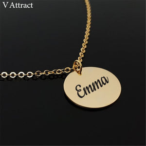 Nameplate Bijoux Femme Personalized Name Round Pendant Necklace Women Men Jewelry Rose Gold Old English Custom Christmas Gift